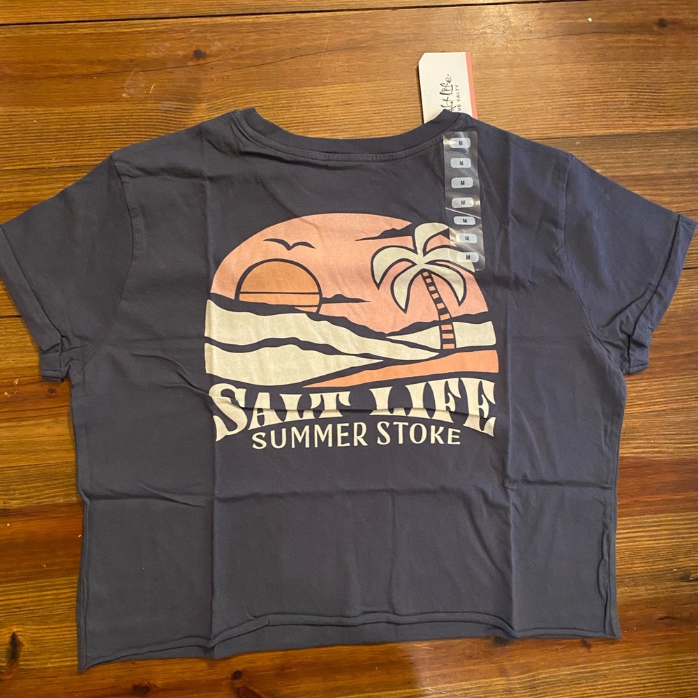 🏖️🏖️Salt Life Women’s Summer Stoke Gray Crop Top Short Sleeves NWT